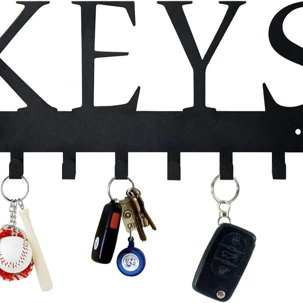 8-Hook Matte Black Key Organizer for Wall - Easy Installation and Stylish Design